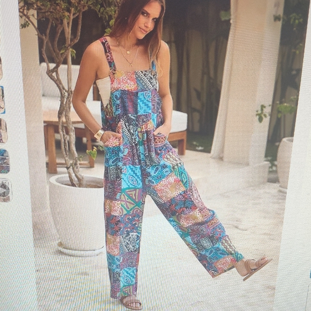 Patchwork Wide-Leg Jumpsuit in Multicolor BNWT Size Medium - Picture 4 of 8